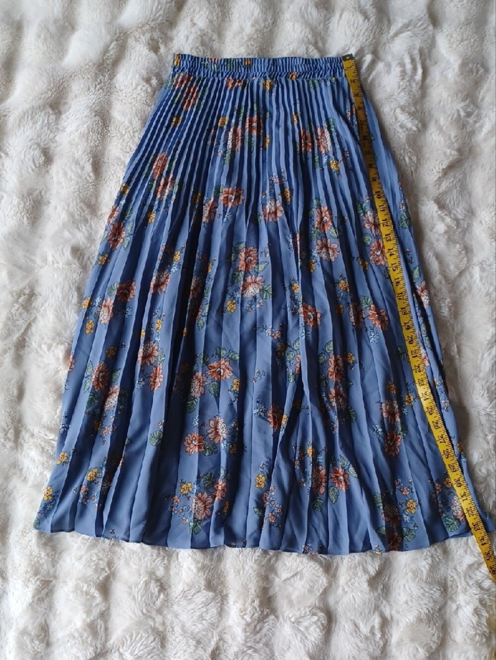 Max Studio Blue Floral Pleated Midi Skirt with Orange Accents - Picture 4 of 10
